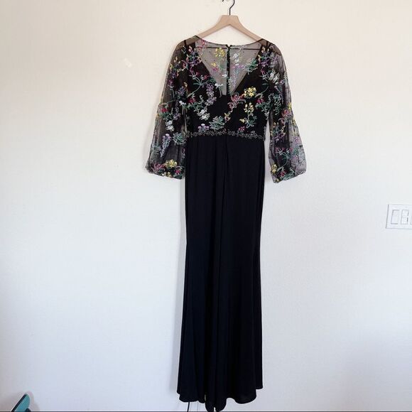 Mac Duggal EMBROIDERED ILLUSION PUFF SLEEVE COLUMN GOWN 79379 - Picture 8 of 10